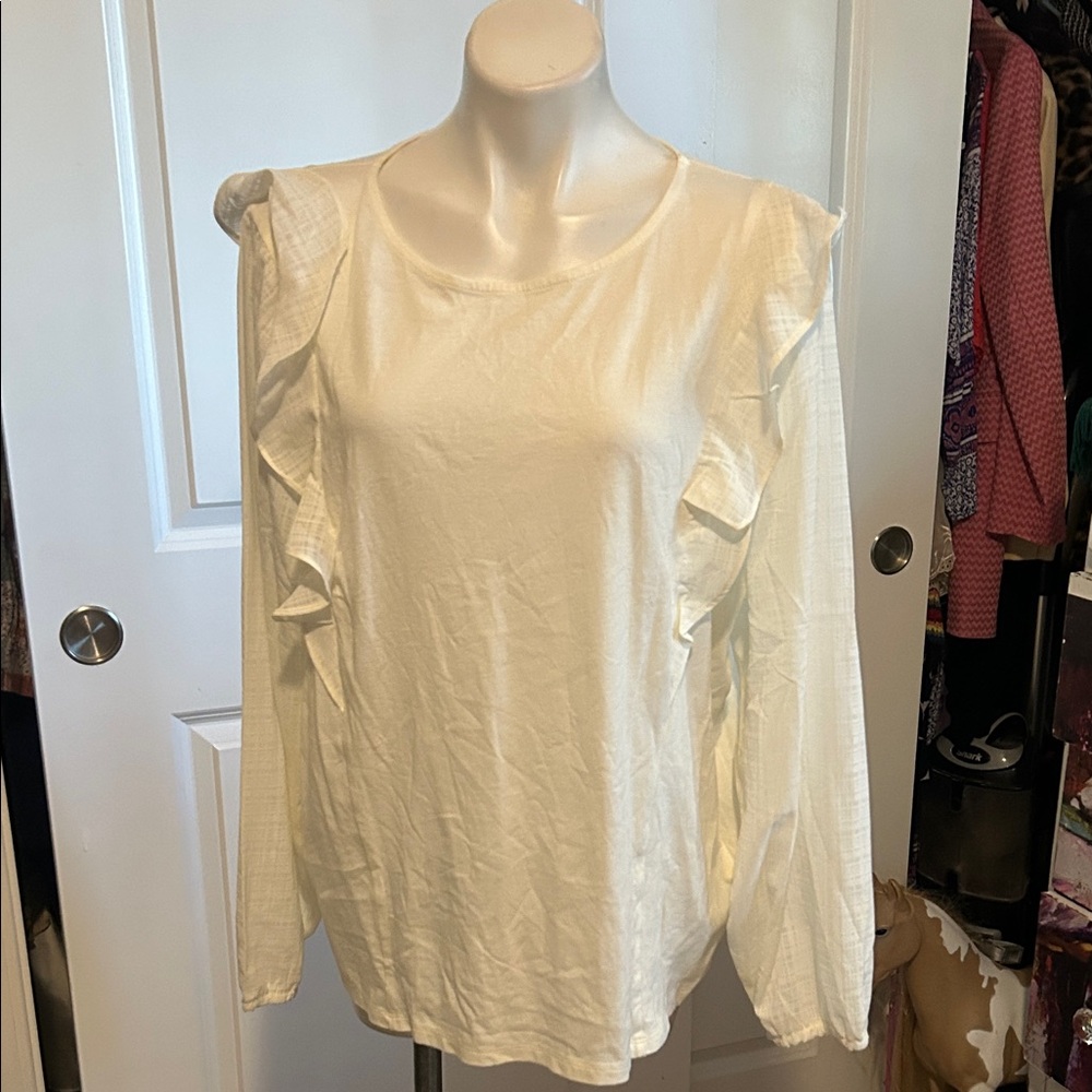 J. Crew Cream Ruffle Sleeve Blouse